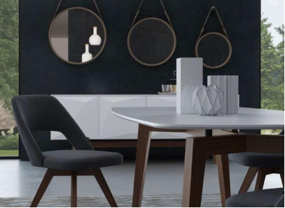 Grauer Luxus Esszimmerstuhl Moderner Einsitzer Stil Designer Holzmöbel